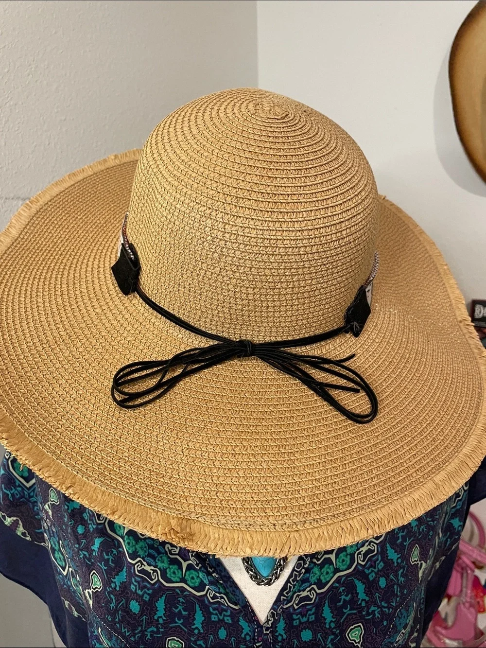 Women’s Boho Straw Sun Hat with Chevron Accent
